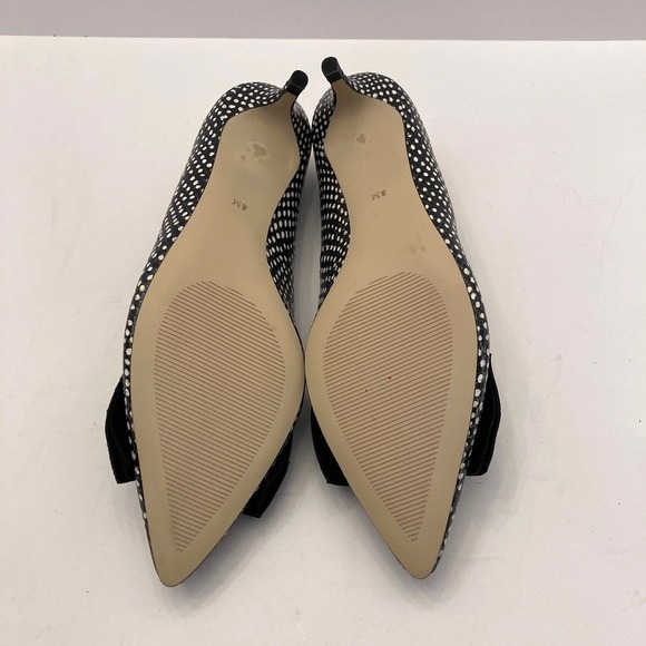 Talbots Sylvie Kitten Heel Bow Pumps Embossed Ocelot Black Leather Womens 8M NEW - Picture 9 of 9